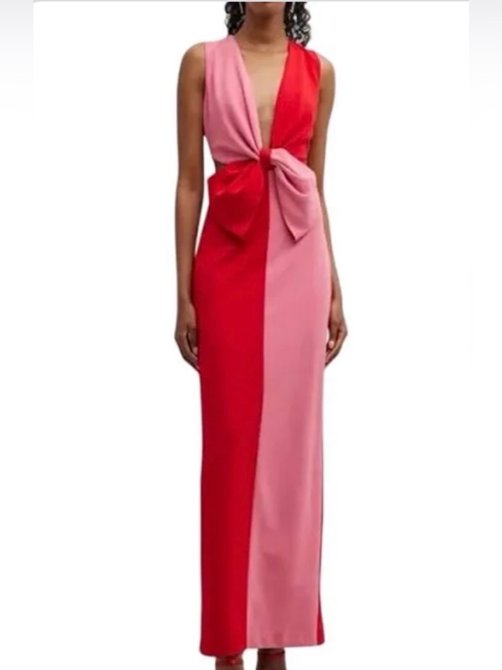 Colorblock Pink & Red Knot-Bow Maxi Dress